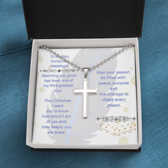 To My Son -- Christmas Blessings Cross Necklace w/Ball Chain