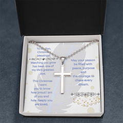 To My Son -- Christmas Blessings Cross Necklace w/Ball Chain