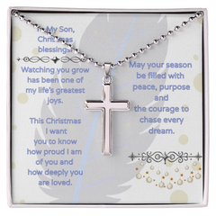 To My Son -- Christmas Blessings Cross Necklace w/Ball Chain