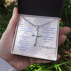 To My Son -- Christmas Blessings Cross Necklace w/Ball Chain