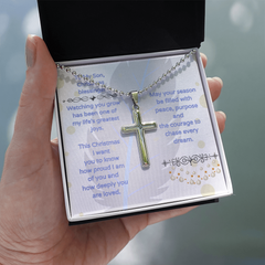 To My Son -- Christmas Blessings Cross Necklace w/Ball Chain