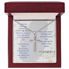 To My Son -- Christmas Blessings Cross Necklace w/Ball Chain