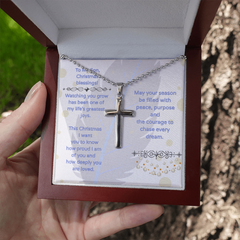 To My Son -- Christmas Blessings Cross Necklace w/Ball Chain