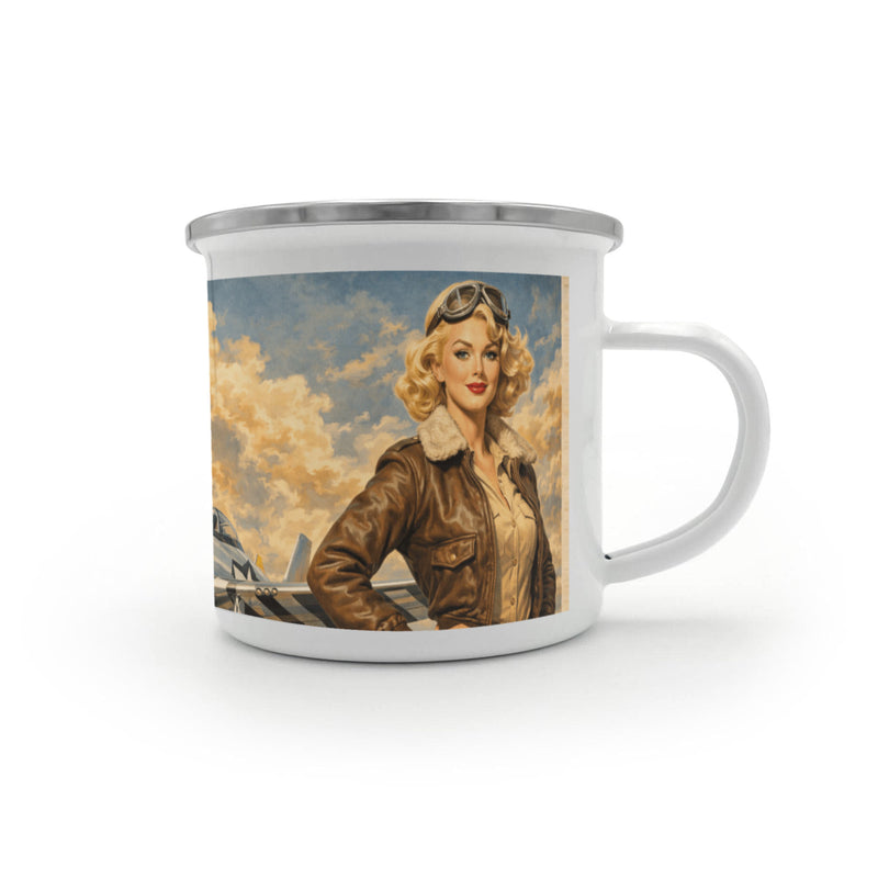 Vintage P-51 Aviatrix Americana Enamel Cups for Outdoors and RV