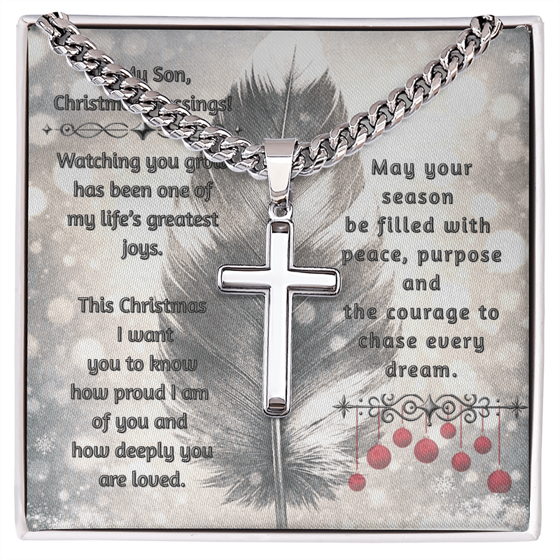 To My Son -- Christmas Blessings Cross Necklace (Gold or Stainless Steel)